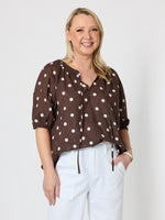 Riviera Cotton Spot Top - Coffee White