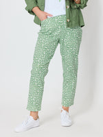 Oasis Print Slim Leg Pant - Fern White