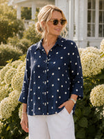 Riviera Cotton Spot Shirt - Navy/White
