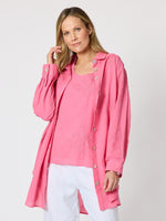Lagoon Palm Floral Embroidered Shirt - Raspberry