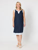 Chloe Contrast Linen Dress - Navy/White