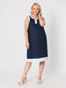 Chloe Contrast Linen Dress - Navy/White