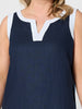 Chloe Contrast Linen Dress - Navy/White