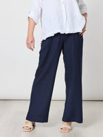 Luella Wide Leg Linen Pant - Navy