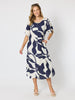 Bay Leaf Print Midi Dress - Navy Multi