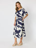 Bay Leaf Print Midi Dress - Navy Multi