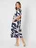 Bay Leaf Print Midi Dress - Navy Multi