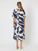 Bay Leaf Print Midi Dress - Navy Multi