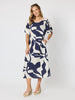 Bay Leaf Print Midi Dress - Navy Multi