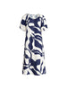 Bay Leaf Print Midi Dress - Navy Multi
