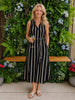 Sunset Safari Sleeveless Stripe Print Dress - Black/Ivory