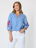 Cove Embroidered Gingham Print Top - Azure White RC&CO