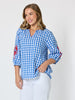 Cove Embroidered Gingham Print Top - Azure White RC&CO