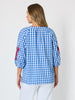 Cove Embroidered Gingham Print Top - Azure White RC&CO