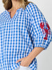 Cove Embroidered Gingham Print Top - Azure White RC&CO