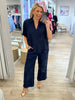 Essential Button Wide Leg Pant  - Navy