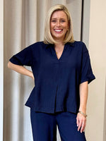Del Mar Pleat Detail Top - Navy