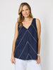 Haven Chevron Stitch Linen Cami - Navy/White