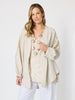 Soleil Foil Print Linen Duster - Natural Gold