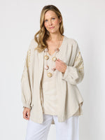Soleil Foil Print Linen Duster - Natural Gold