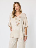 Sunset Palm Print Top - Natural/White