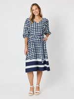 Monaco Grid Print Dress - Navy/White