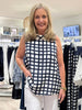 Monaco Grid Print Top - Navy/White