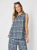 Monaco Grid Print Top - Navy/White