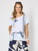 Bay Leaf Print Top - White/Navy