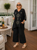 Soleil Foil Print Linen Top - Black/Gold