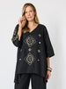 Soleil Foil Print Linen Top - Black/Gold rc&co