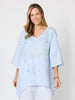 Soleil Foil Print Linen Top - Sky Blue Silver
