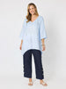 Soleil Foil Print Linen Top - Sky Blue Silver