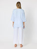 Soleil Foil Print Linen Top - Sky Blue Silver