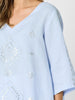 Soleil Foil Print Linen Top - Sky Blue Silver