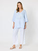 Soleil Foil Print Linen Top - Sky Blue Silver