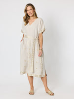 Soleil Foil Print Linen Dress - Natural Gold