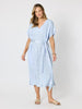Soleil Foil Print Linen Dress - Sky Blue Silver