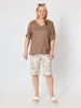 Tuscan Bloom Print Short - Latte White