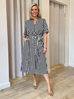 Riviera Stripe Print Shirtdress - Navy/White