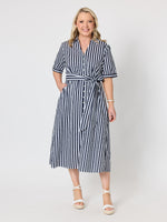 Riviera Stripe Print Shirtdress - Navy/White