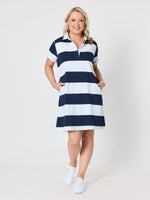 Riviera Polo Stripe Dress  - Navy/White