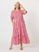 Montecito Stripe Print Dress - Red White
