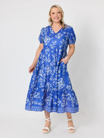 Azure Garden Floral Print Dress - Azure White