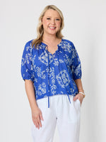 Azure Garden Floral Print Top - Azure White