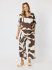 Bay Leaf Print V Neck Top - Mocha Multi