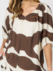 Bay Leaf Print V Neck Top - Mocha Multi