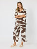 Bay Leaf Print V Neck Top - Mocha Multi