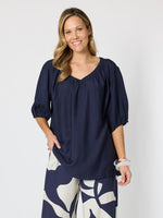Marina Bay V Neck Top - Navy