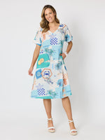 Caribbean Coast Print Dress - Aqua Multi